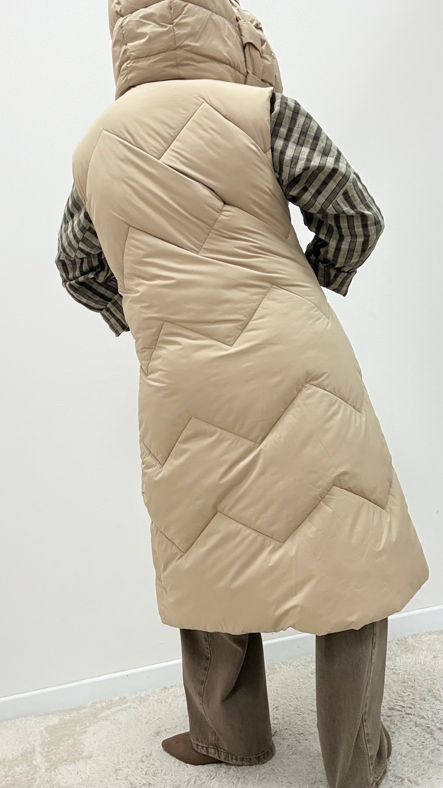 Gilet trapuntato con cappuccio Extasy beige