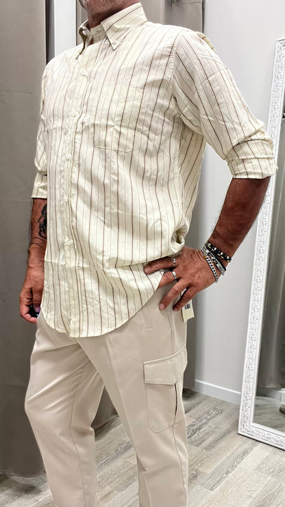Camicia Righe Beige Imperial