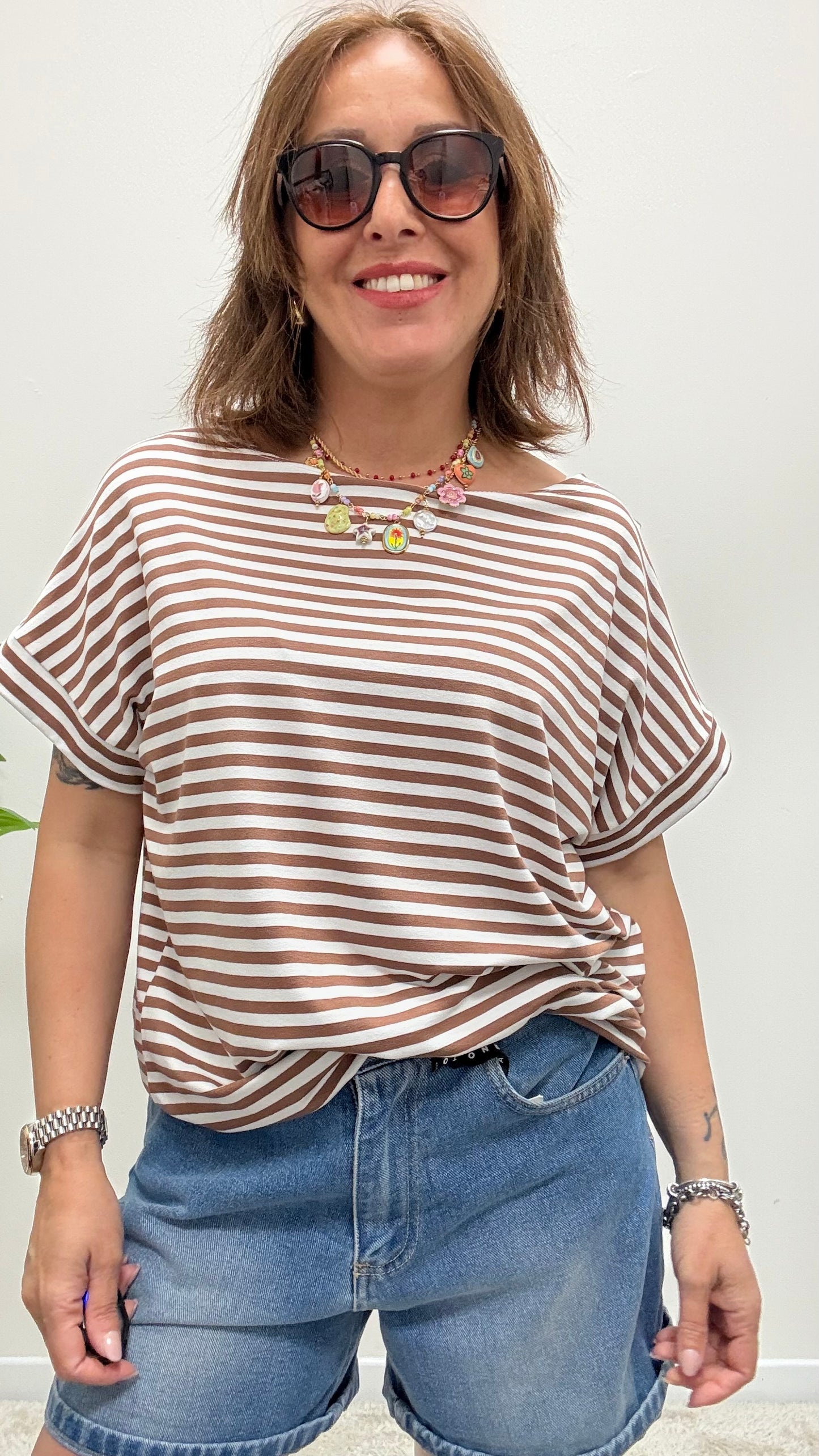 T-shirt kimono righe Susy Mix tabacco