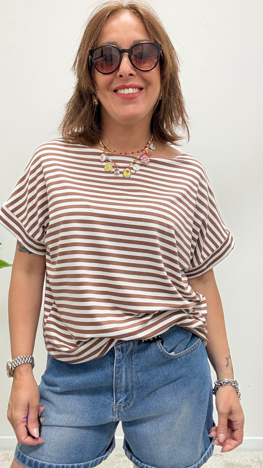 T-shirt kimono righe Susy Mix tabacco