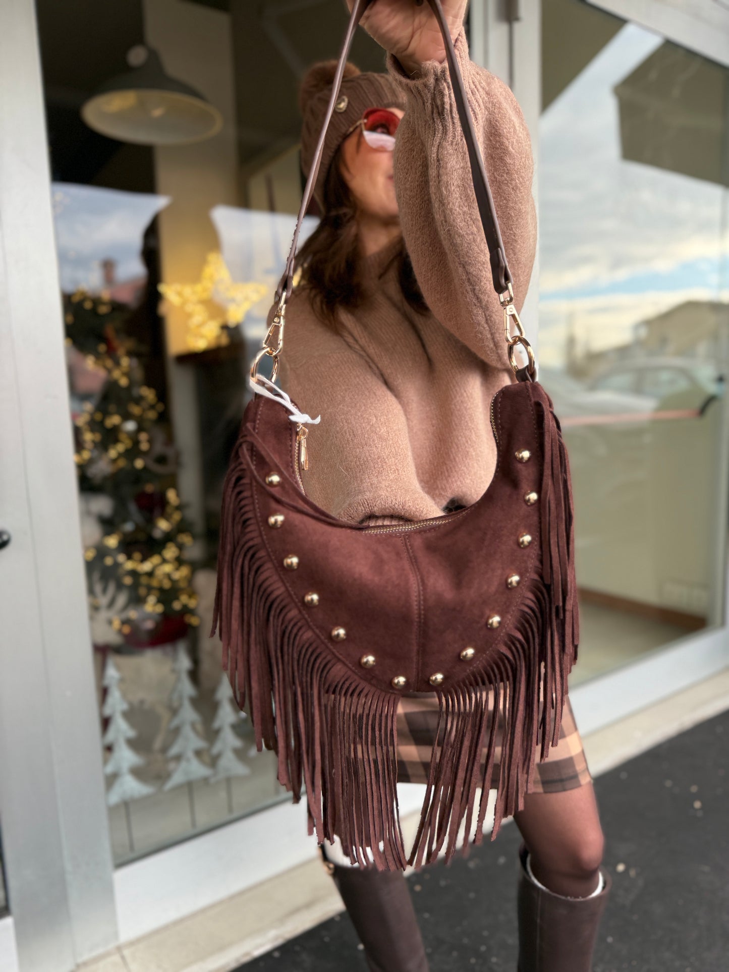 Borsa mezzaluna frange moro