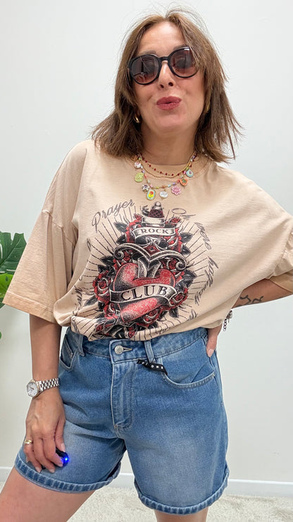 T-shirt rock heart Haveone rosa blush