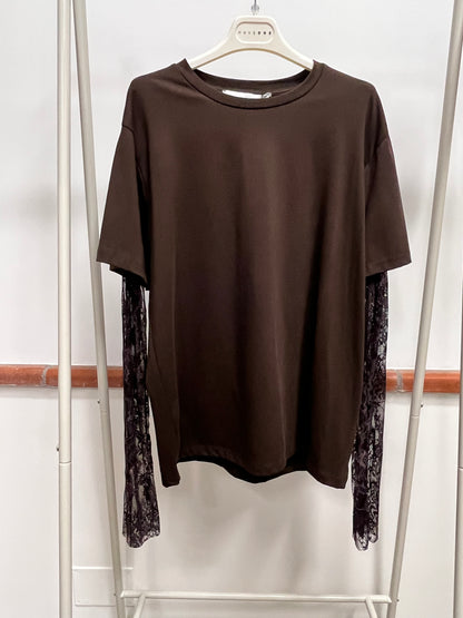 T-Shirt Manica in Pizzo Haveone