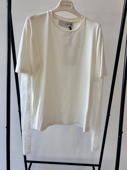 T-shirt bianca manica pizzo Haveone