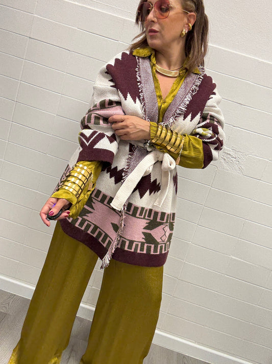 Cardigan fantasia etnica burro e vino Haveone