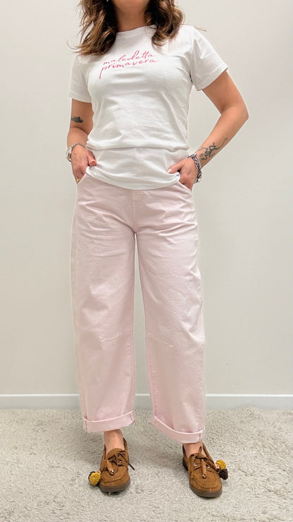 Jeans ovetto elastico in vita Motel rosa