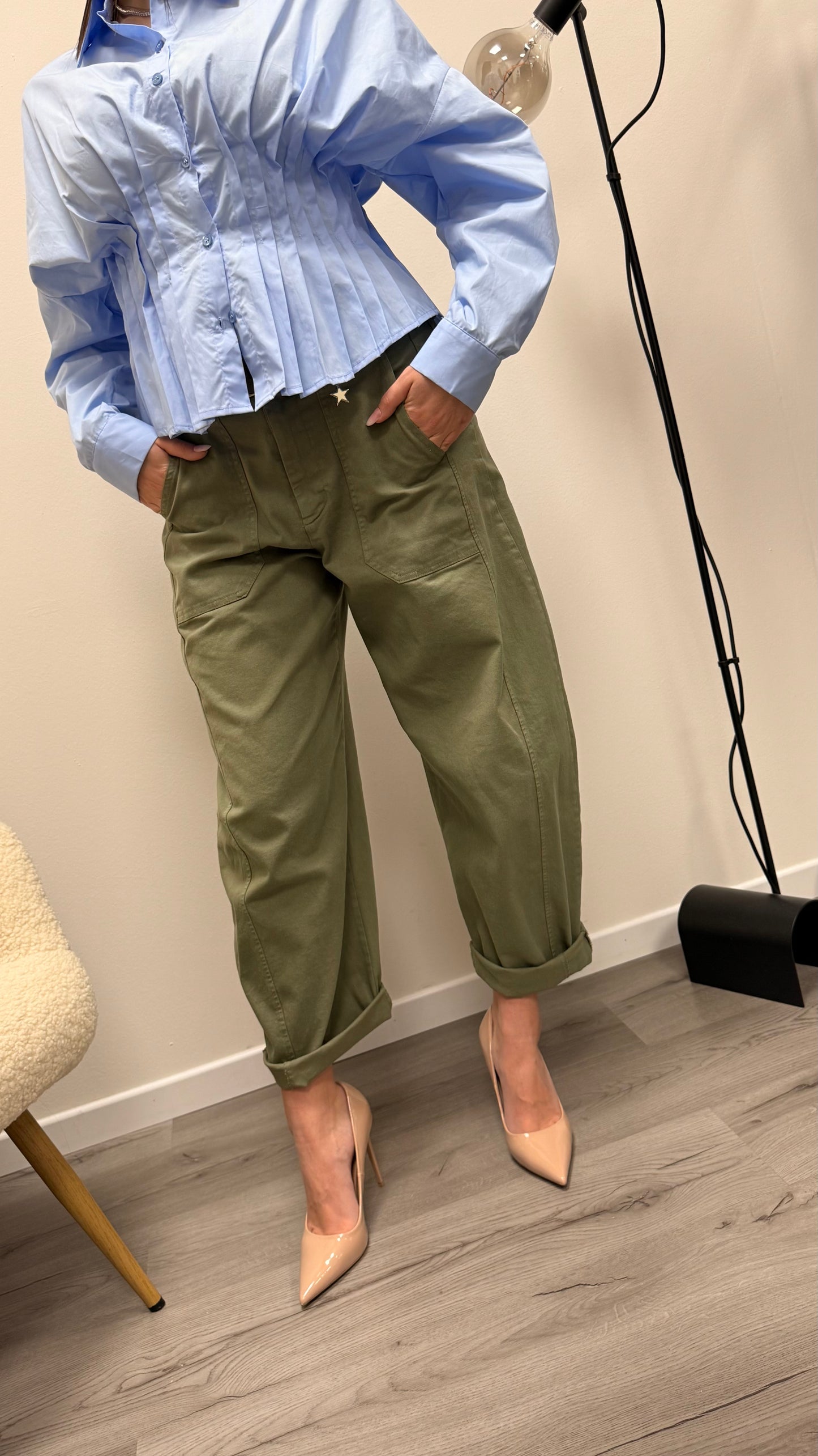 Pantaloni stellina ovetto Susy Mix verde militare