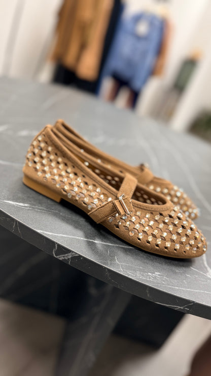 Ballerine tabacco con strass oro Memoire