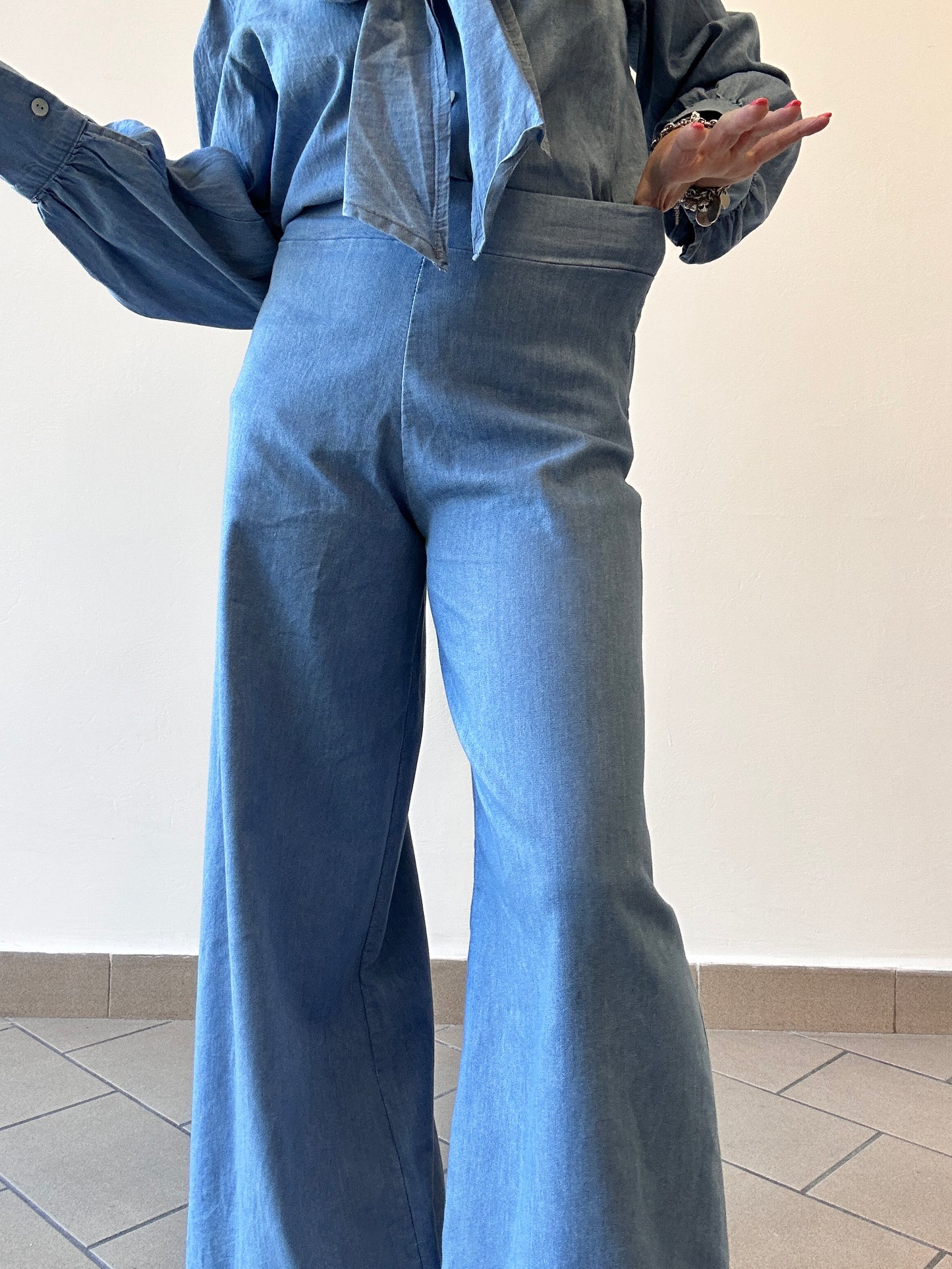 Pantaloni palazzo in Chambray Haveone