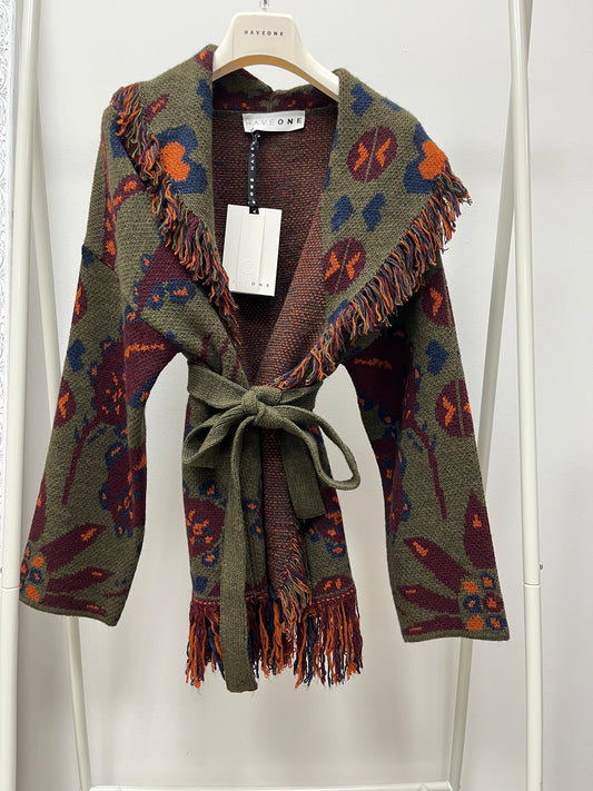 HaveOne Cardigan Collo Sciallato Verde Militare