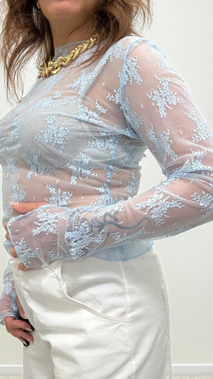 Maglia pizzo con guantino Susy Mix azzurra
