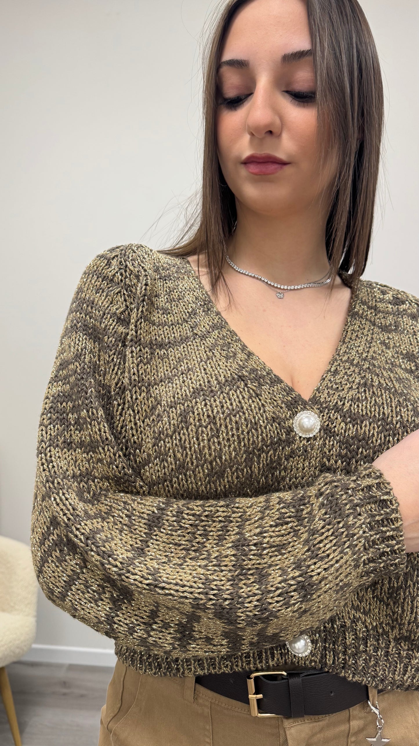 Cardigan gioiello moro e filo lurex Haveone