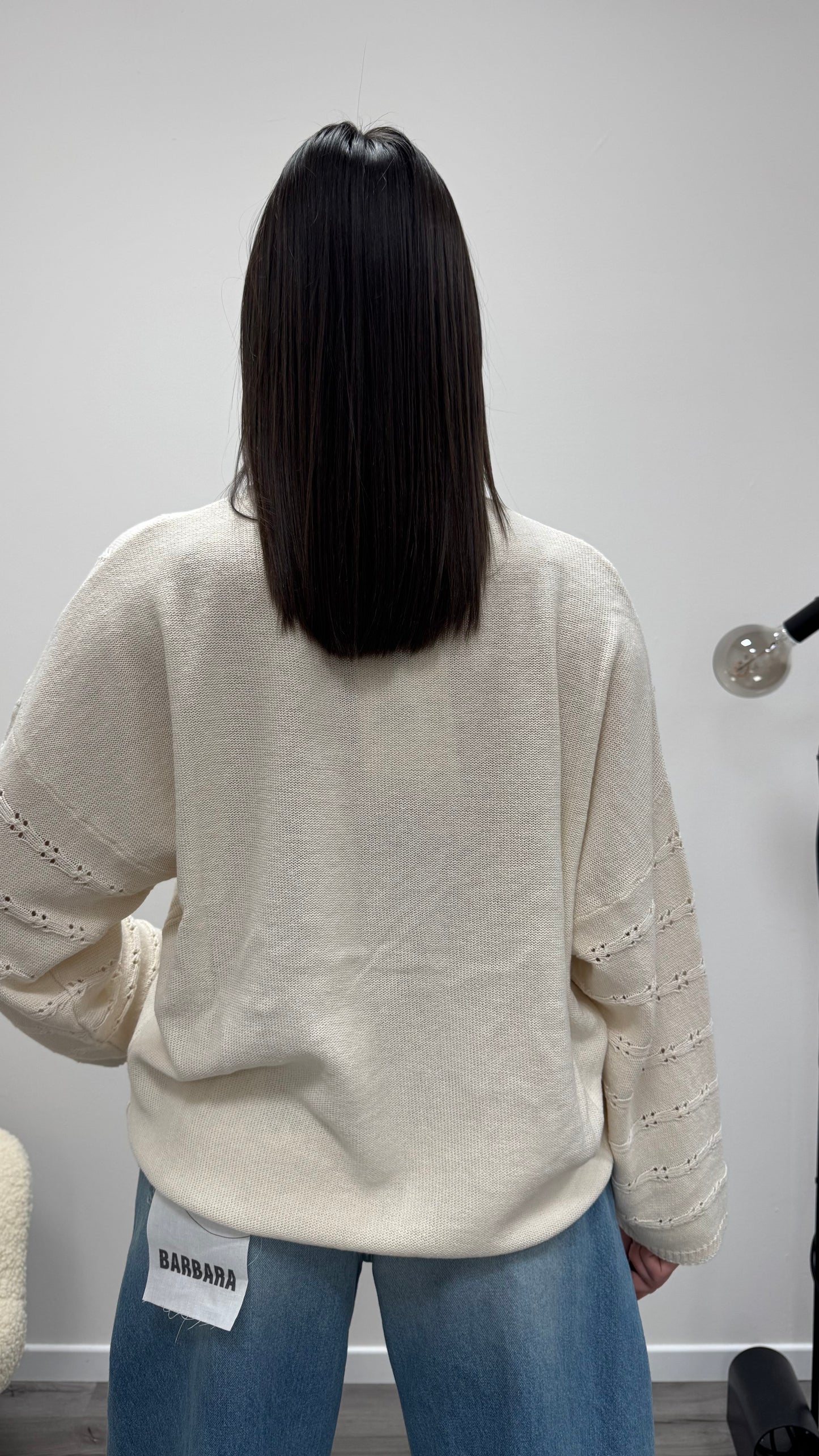 Cardigan traforato con coulisse regolabile Haveone burro