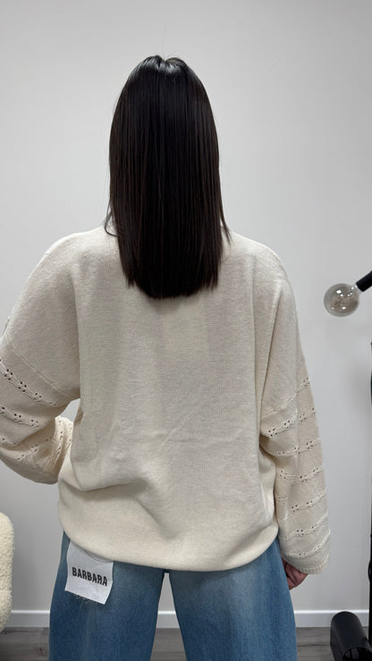 Cardigan traforato con coulisse regolabile Haveone burro