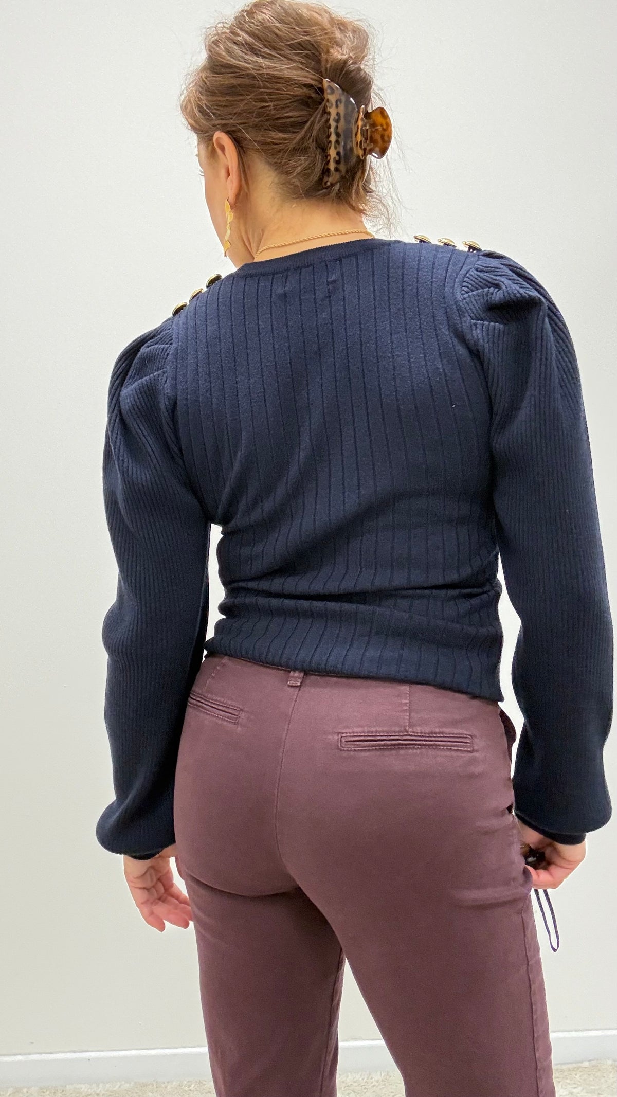 Maglia girocollo bottoni gioiello Extasy blu navy