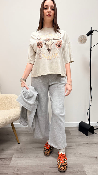 T-shirt rose skull Haveone sabbia slavato