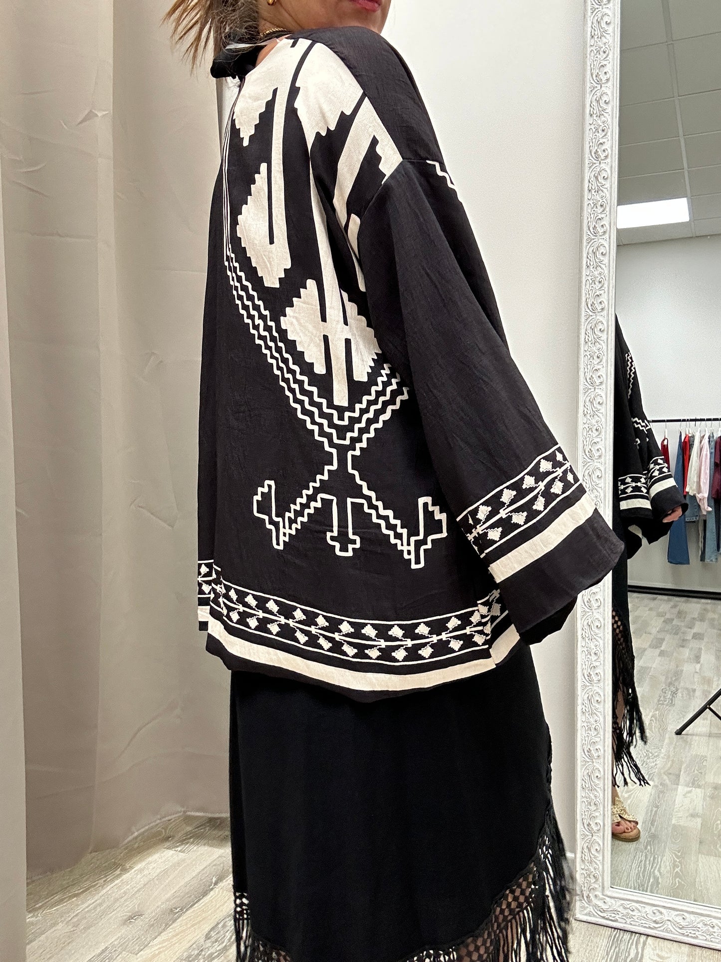 Haveone Kimono fantasia etnica, nero