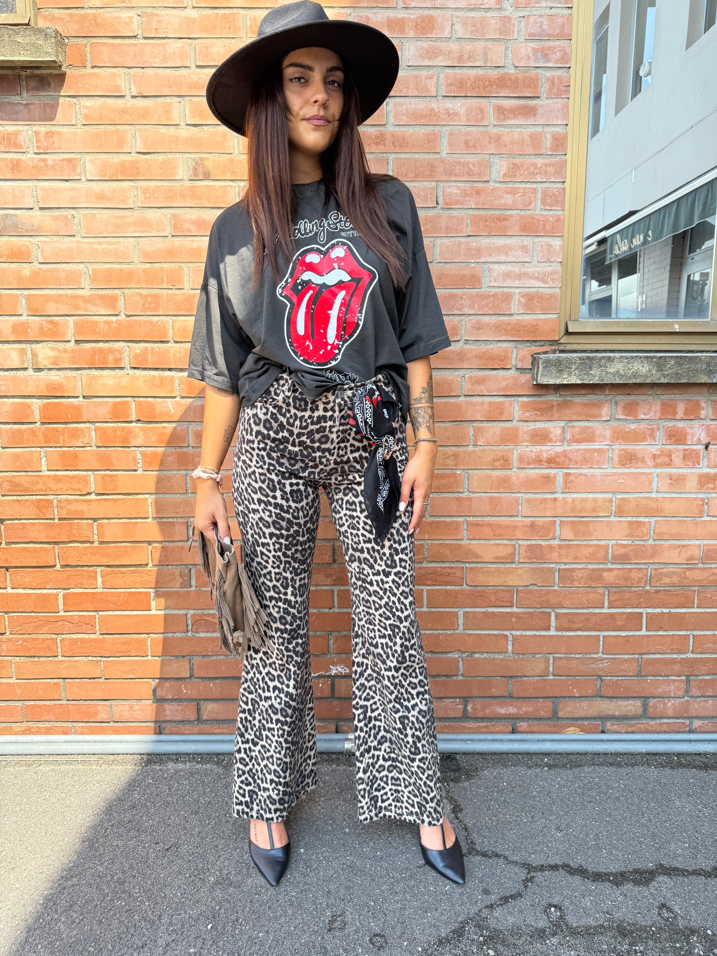 HaveOne T-Shirt Over con Stampa Rock e Roll Grigia