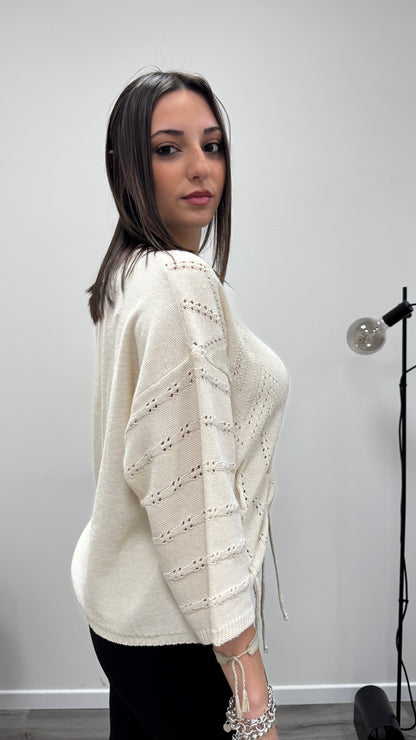 Maglia paricollo con coulisse regolabile e manica kimono Haveone