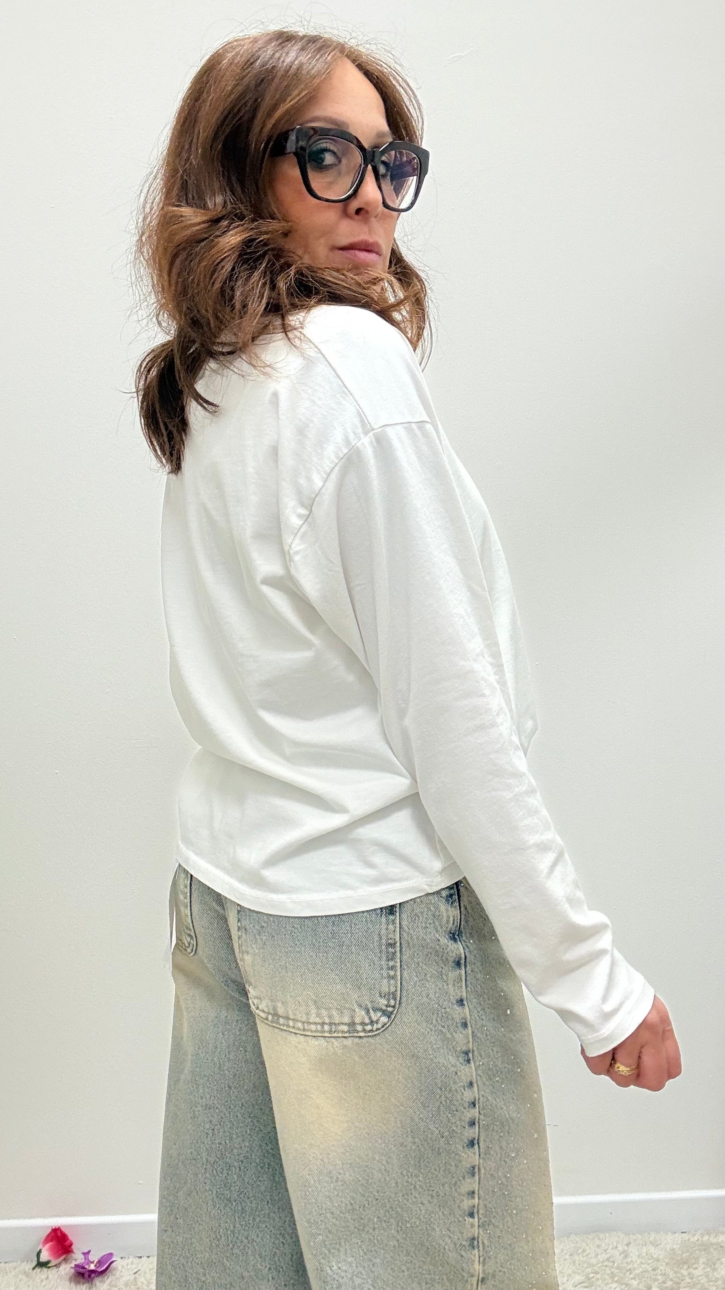 Basica manica lunga cotone Haveone bianca