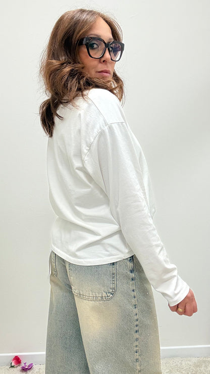 Basica manica lunga cotone Haveone bianca