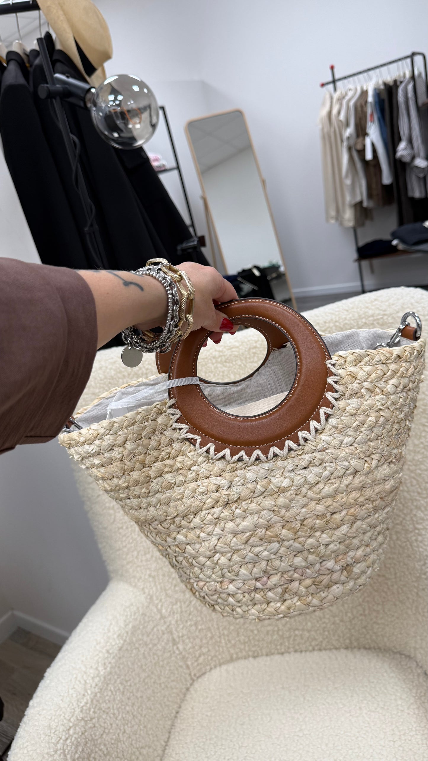 Borsa secchiello in rafia Memoire