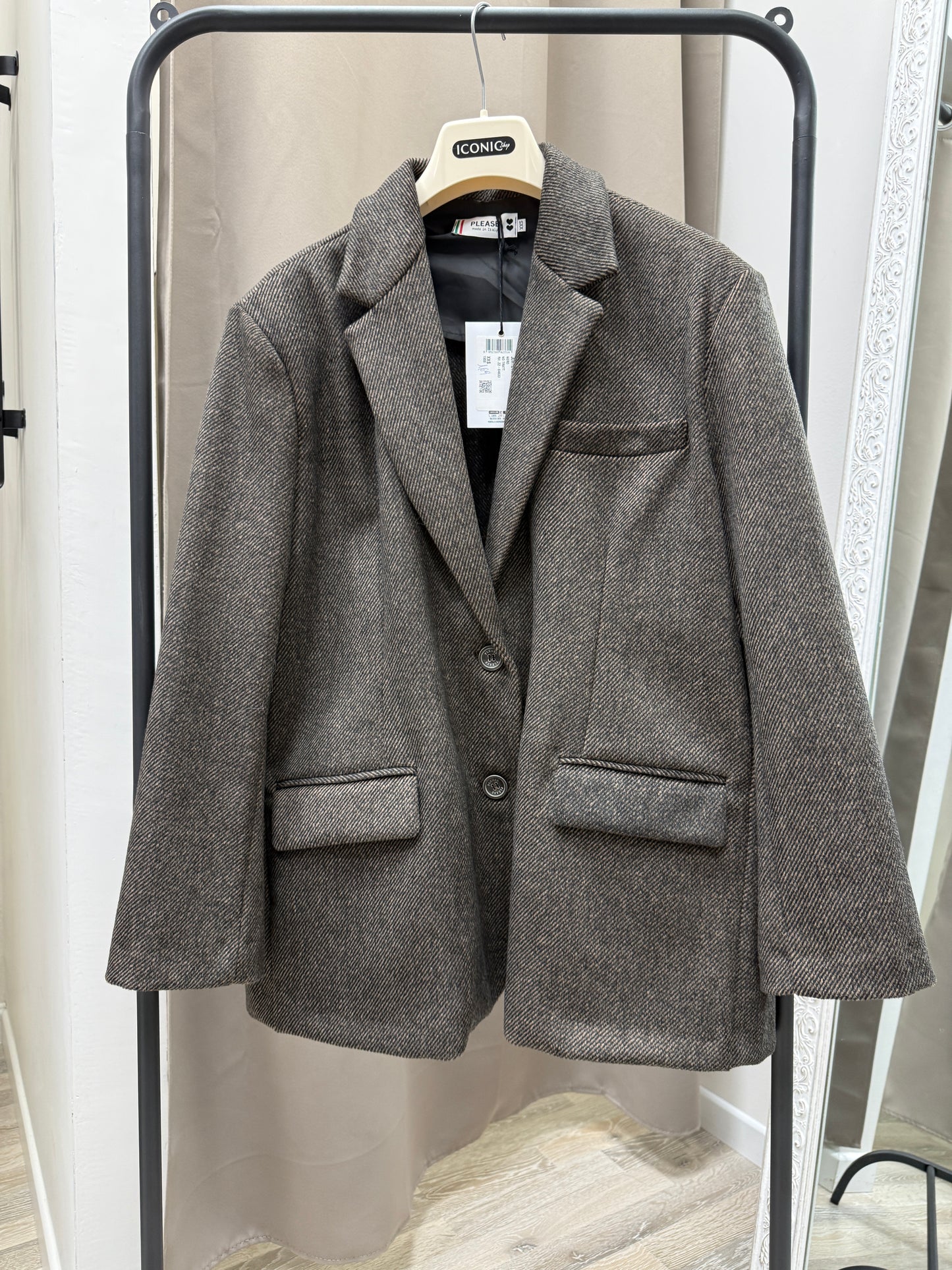 Giacca cappotto over spigata moro con spacchetti