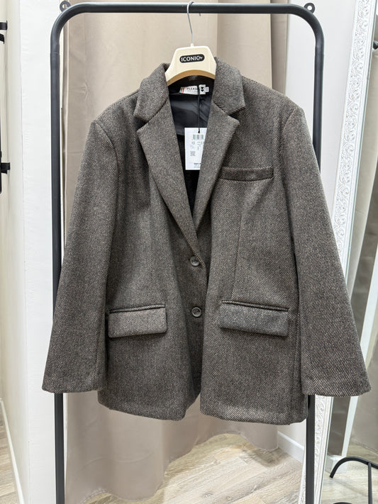 Giacca cappotto over spigata moro con spacchetti