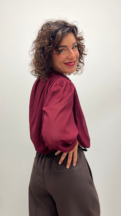 Camicia crop con spalline arricciate Extasy bordeaux