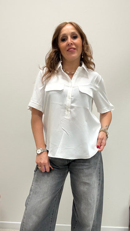 Camicia in Tessuto Fluido Bianca Susy Mix