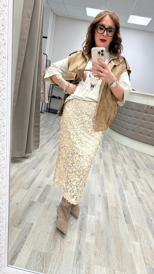Gonna paillettes beige Haveone