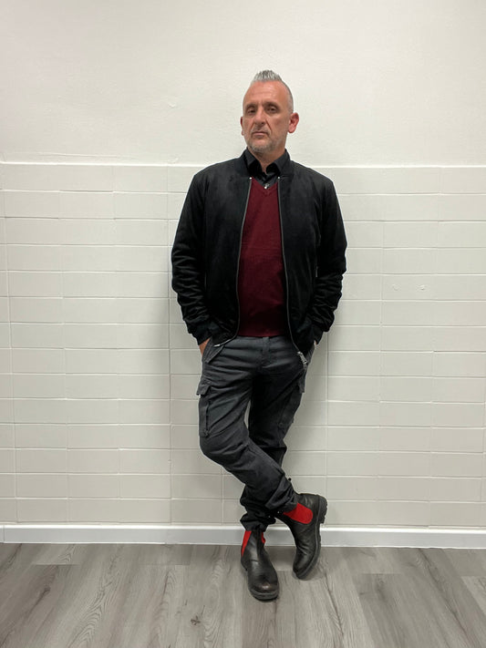 Giacca Bomber in Ecocamoscio Nero Gianni Lupo