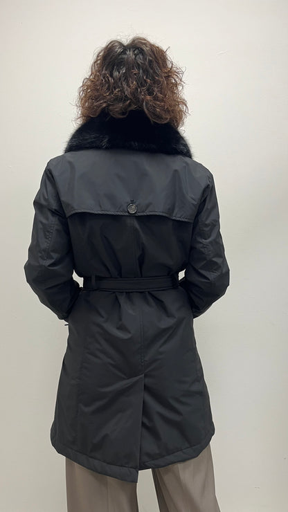 Trench con Collo Pelliccia Removibile Extasy Nero
