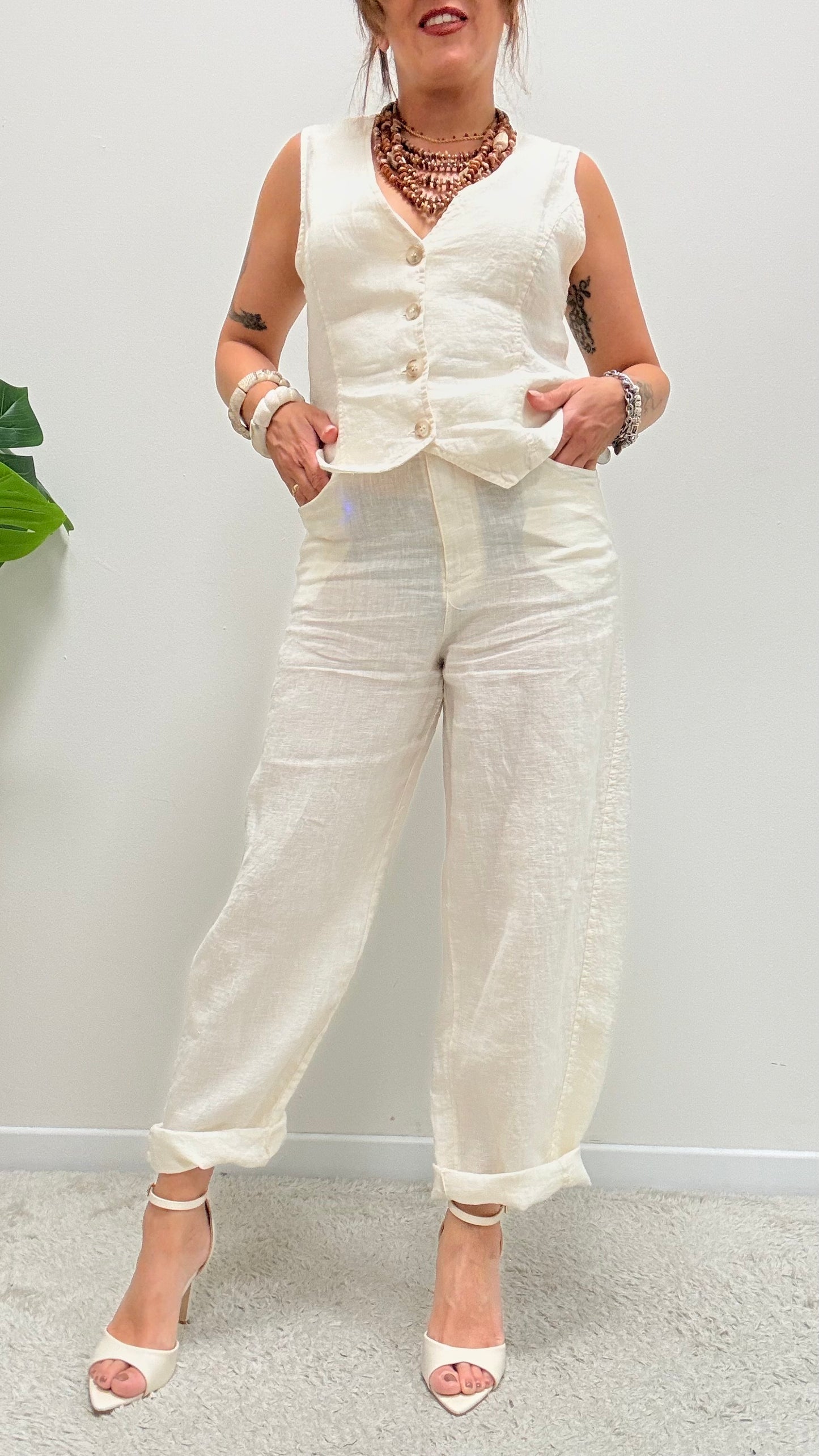 Pantaloni Barbara in lino burro Haveone