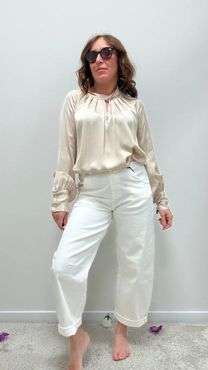 Blusa raso viscosa 100% nodo Haveone beige