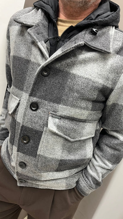 Cappotto Corto Fantasia Quadri Gianni Lupo Grigia