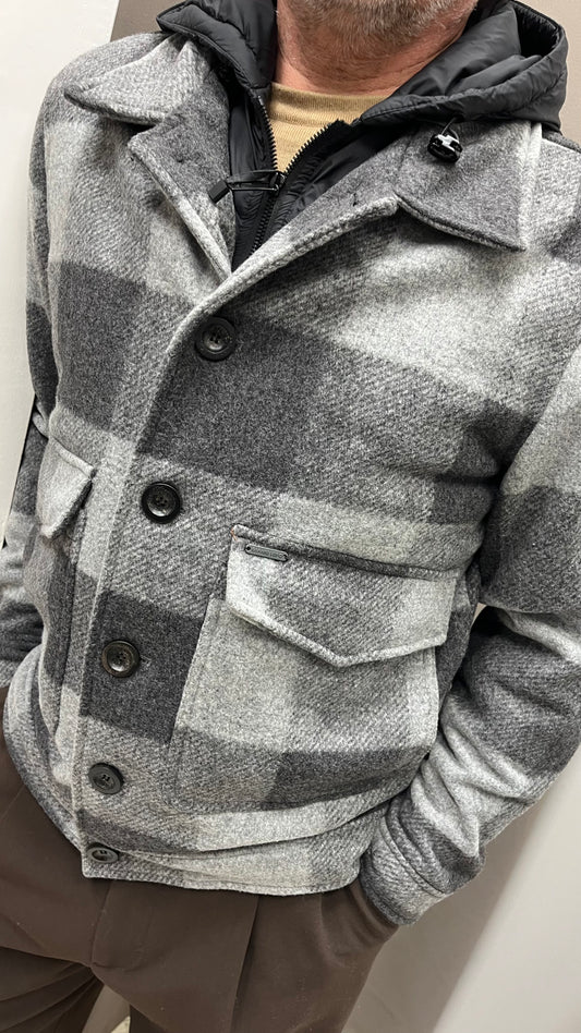 Cappotto Corto Fantasia Quadri Gianni Lupo Grigia