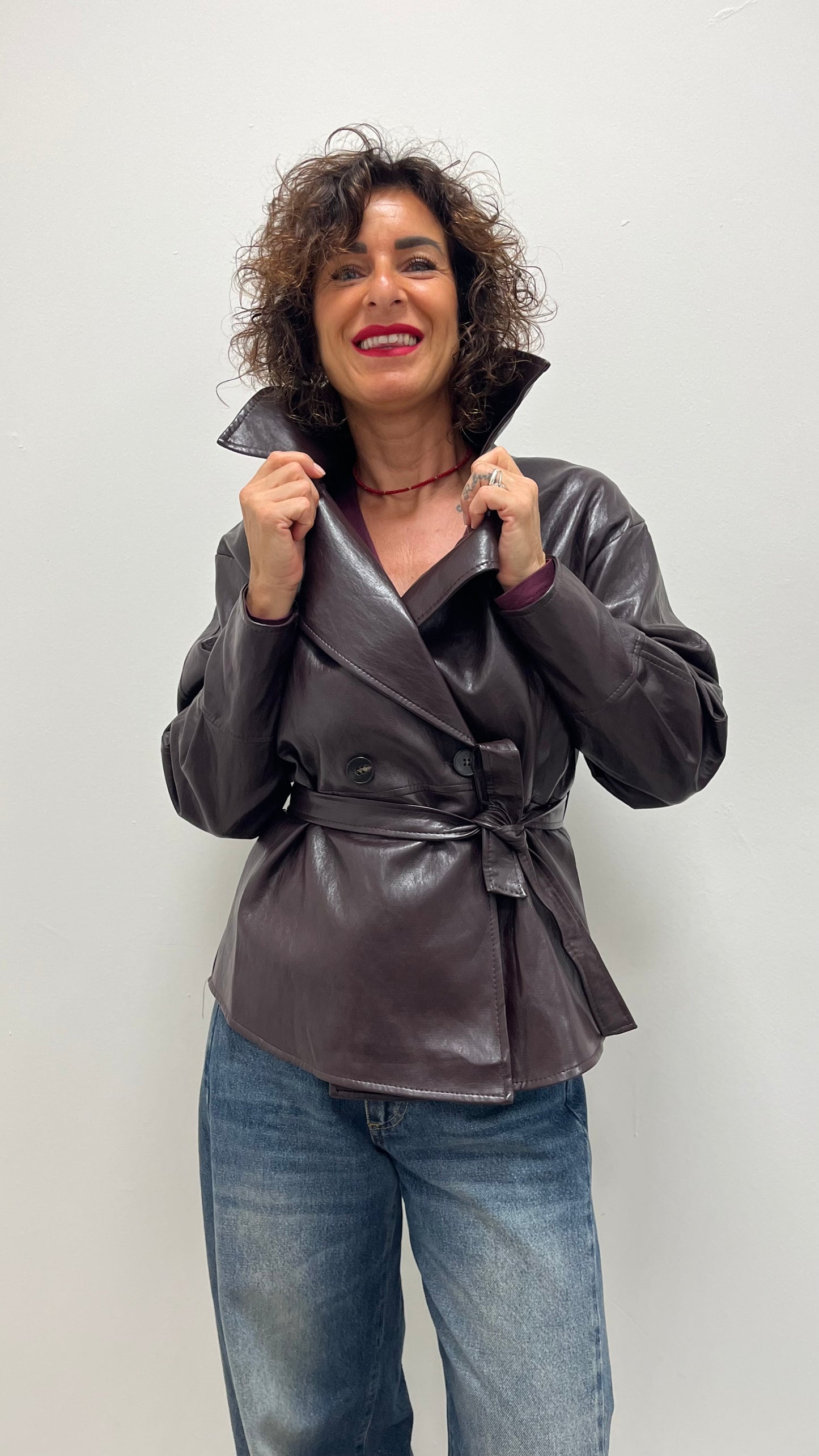 Giacca Camicia Ecopelle Extasy Bordeaux