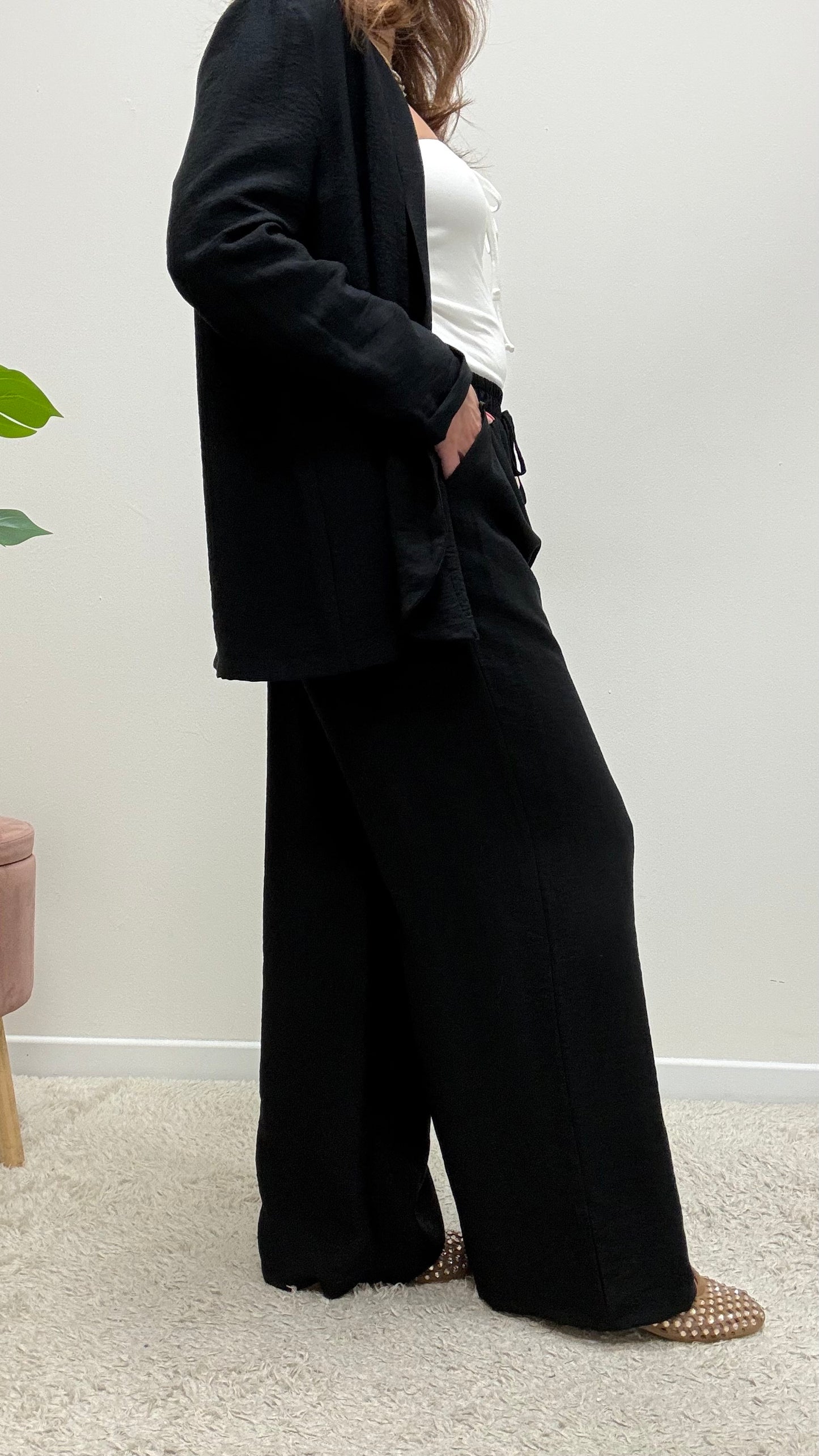 Pantaloni viscosa stropicciata nero Extasy