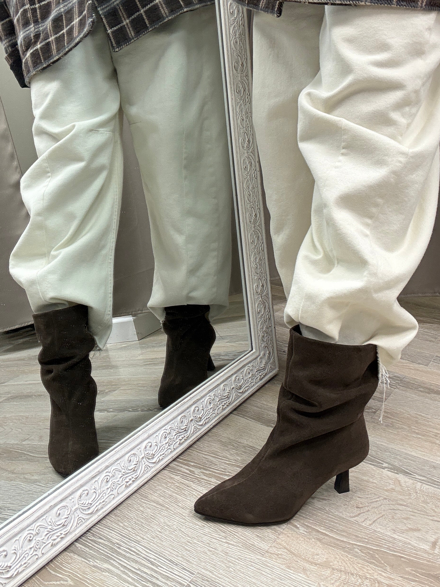 Stivali camoscio  gambale arricciato tacco 5 cm