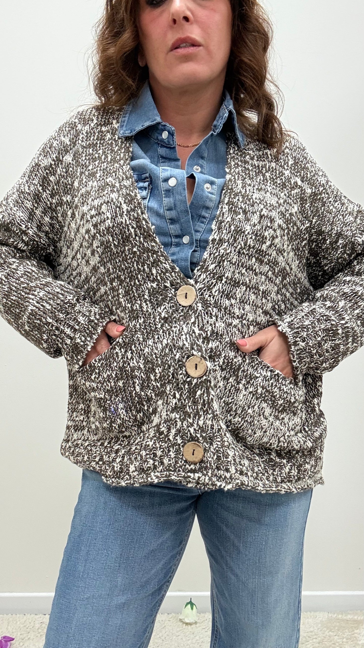 Cardigan Tre Bottoni Melangiato HaveOne Moro