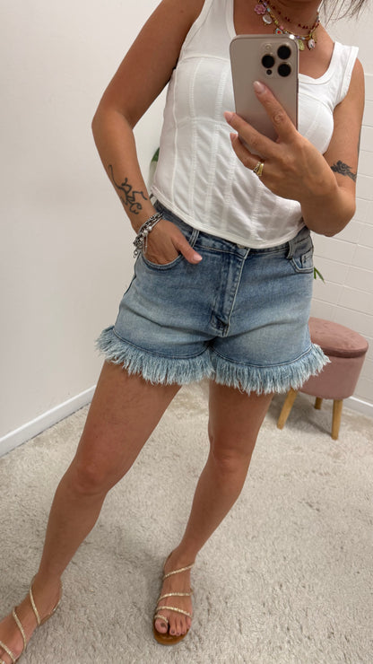 Shorts in denim sfrangiati Extasy