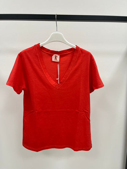 Kontatto T-Shirt in Cotone Scollo a V Rossa