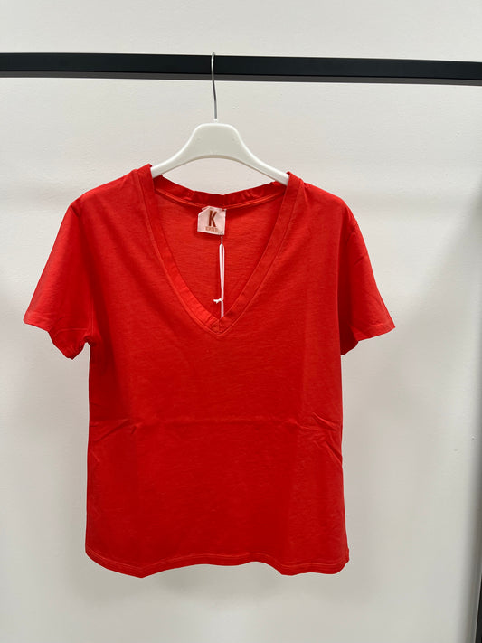 Kontatto T-Shirt in Cotone Scollo a V Rossa
