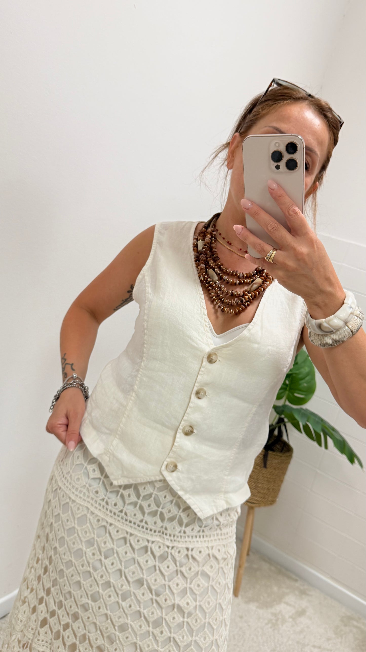 Gilet in lino burro cipria Haveone