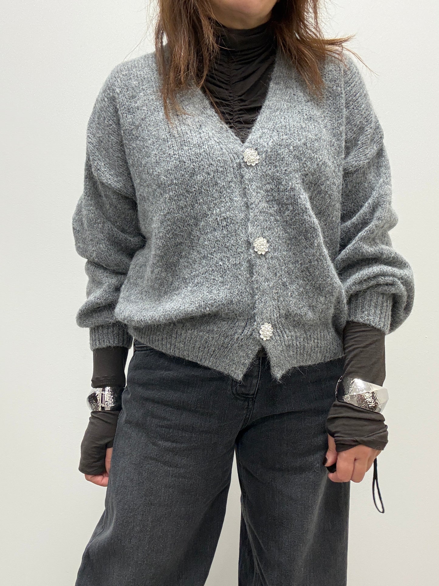 Cardigan gioiello Strass Haveone grigio