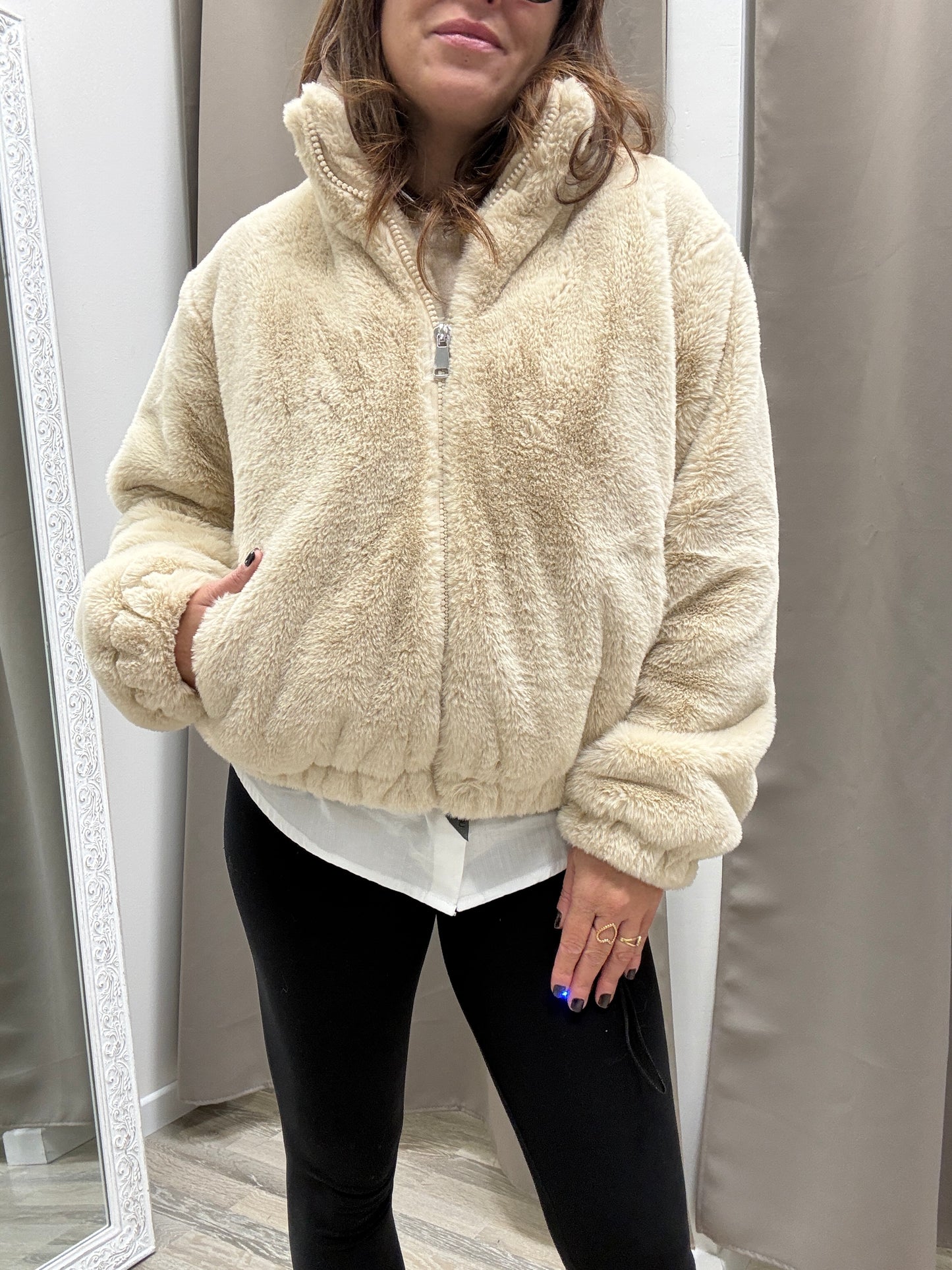 Pelliccia eco beige bomber Haveone