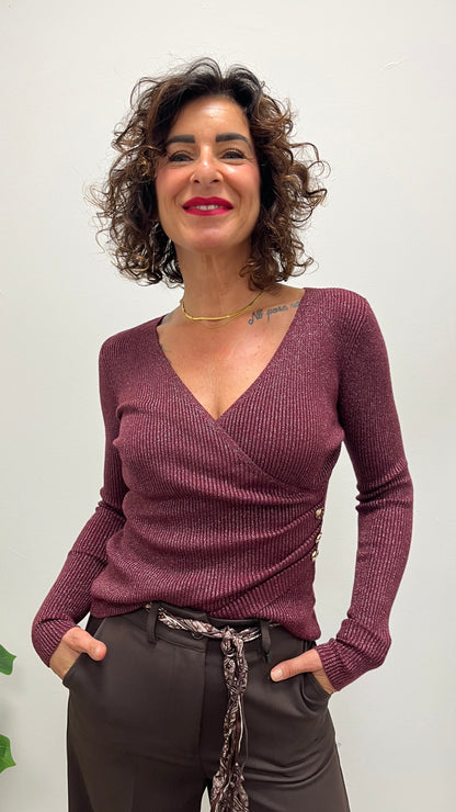 Maglia incrociata Lurex Extasy bordeaux