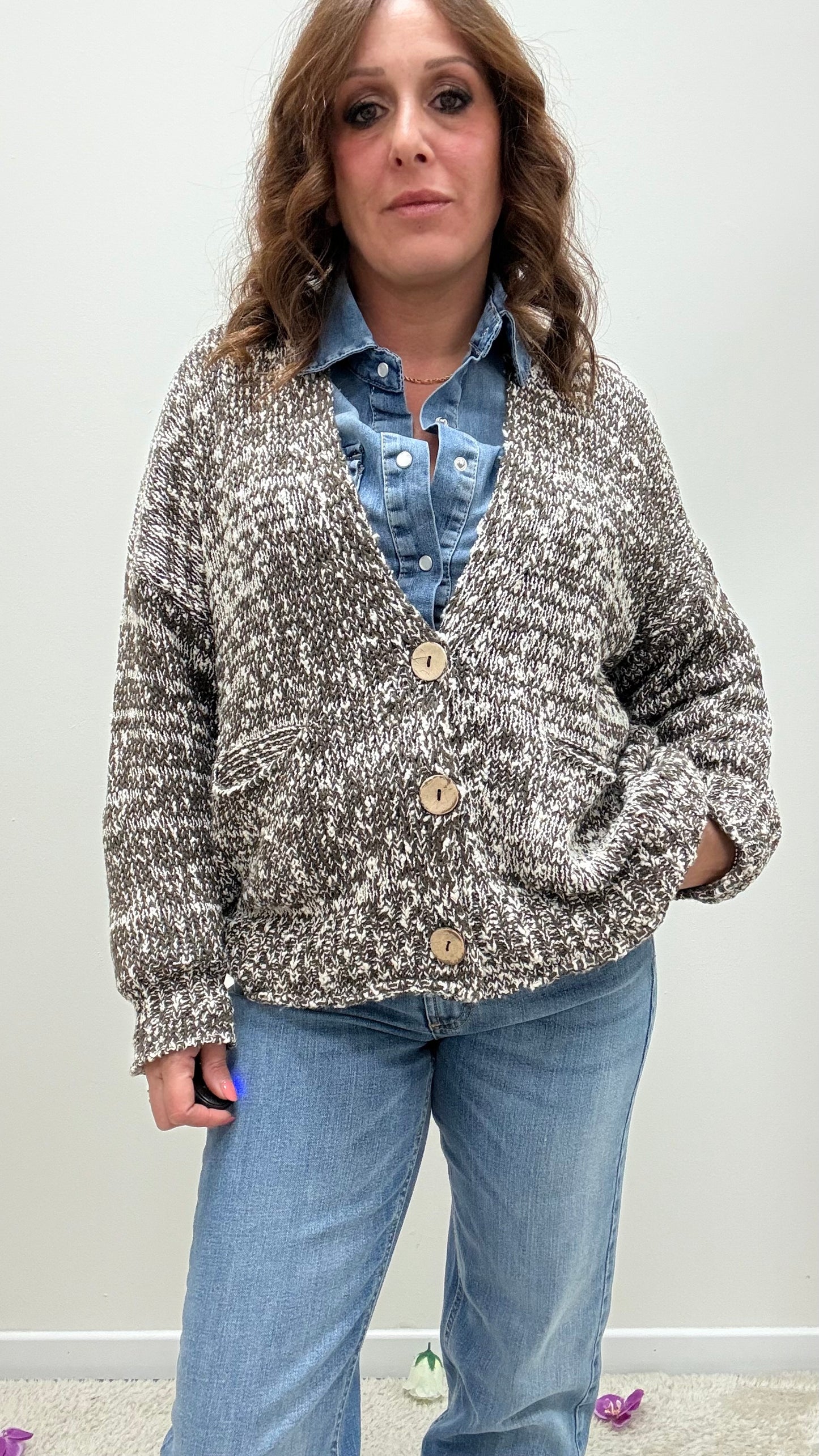 Cardigan Tre Bottoni Melangiato HaveOne Moro