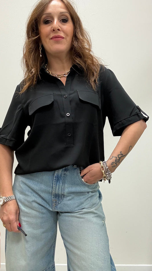 Camicia in Tessuto Fluido Nera Susy Mix